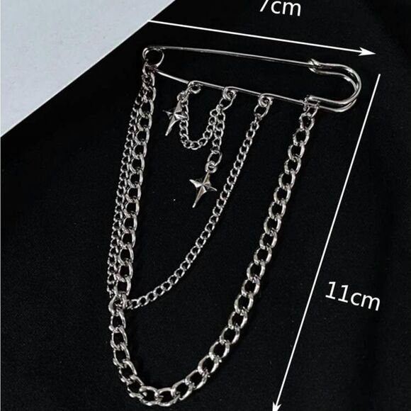 Gothic Silver tone Chain Brooch with Star Charms Punky look lightweight … - Picture 4 of 4
